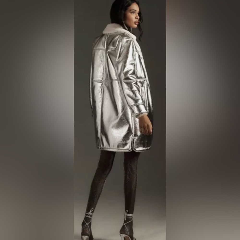 7 For All Mankind Los Angeles Silver Faux Shearling Coat Jacket Size Small